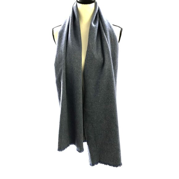 M0851 Wool Scarf Dusty Blue Fringe Rectangle Oversized Winter - Picture 2 of 7